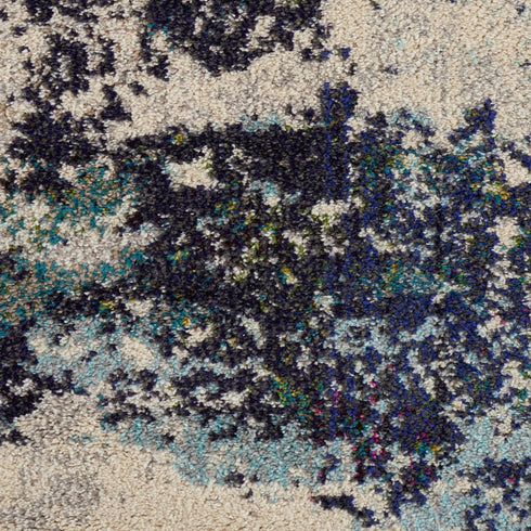 2' X 4' Ivory And Teal Blue Abstract Power Loom Non Skid Area Rug